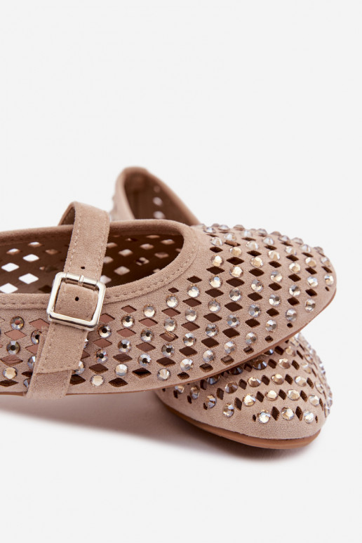 Ballerine Femminile con elementi traforati con gli occhi scintillanti I Strisceem beige INilvessa