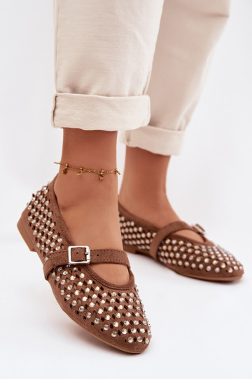 Ballerine Femminile con elementi traforati con gli occhi scintillanti I Strisceem colore marrone INilvessa