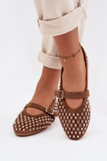 Ballerine Femminile con elementi traforati con gli occhi scintillanti I Strisceem colore marrone INilvessa 2