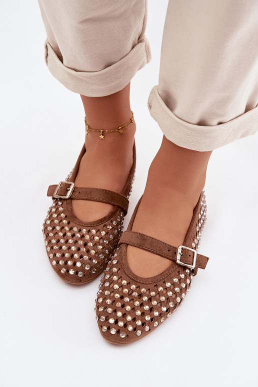 Ballerine Femminile con elementi traforati con gli occhi scintillanti I Strisceem colore marrone INilvessa