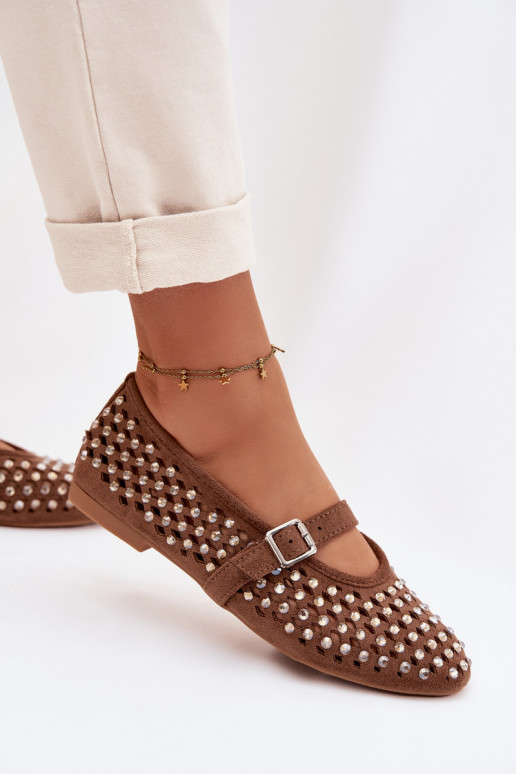 Ballerine Femminile con elementi traforati con gli occhi scintillanti I Strisceem colore marrone INilvessa