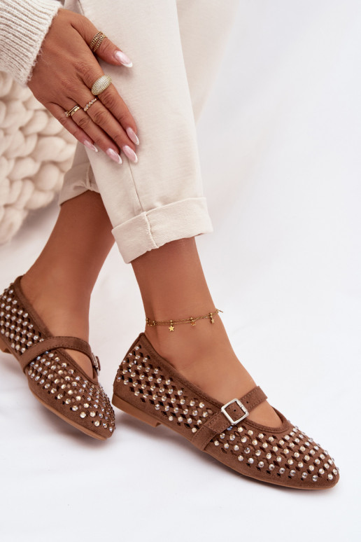 Ballerine Femminile con elementi traforati con gli occhi scintillanti I Strisceem colore marrone INilvessa