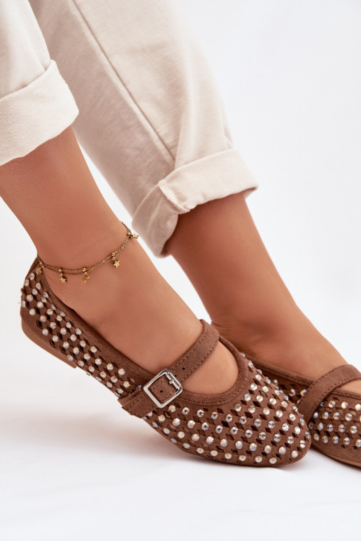 Ballerine Femminile con elementi traforati con gli occhi scintillanti I Strisceem colore marrone INilvessa