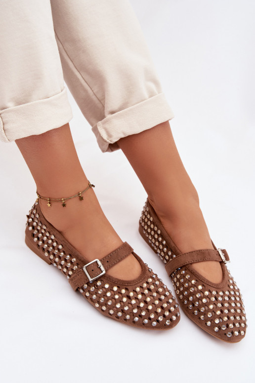 Ballerine Femminile con elementi traforati con gli occhi scintillanti I Strisceem colore marrone INilvessa