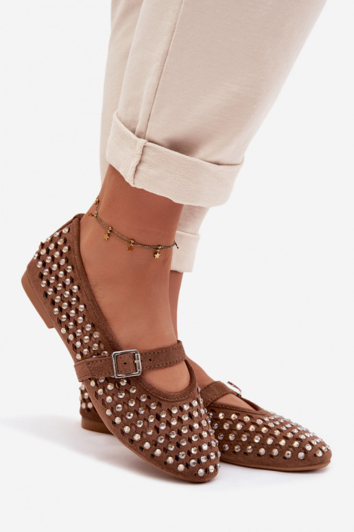 Ballerine Femminile con elementi traforati con gli occhi scintillanti I Strisceem colore marrone INilvessa