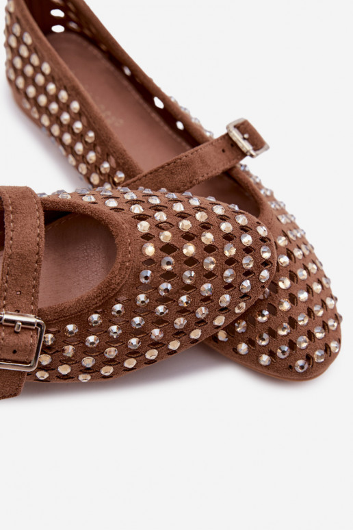 Ballerine Femminile con elementi traforati con gli occhi scintillanti I Strisceem colore marrone INilvessa