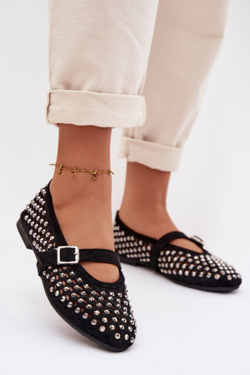 Ballerine Femminile con elementi traforati con gli occhi scintillanti I Strisceem colore nero INilvessa