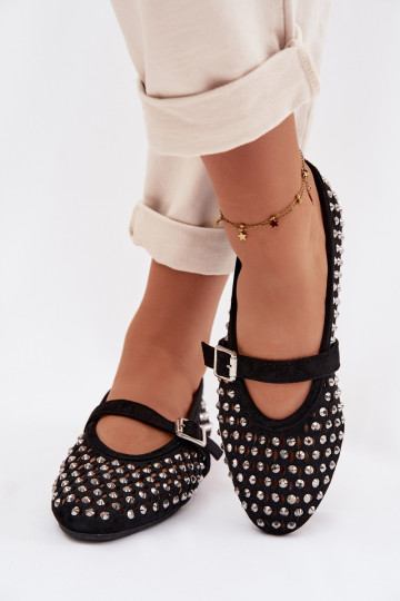 Ballerine Femminile con elementi traforati con gli occhi scintillanti I Strisceem colore nero INilvessa 2