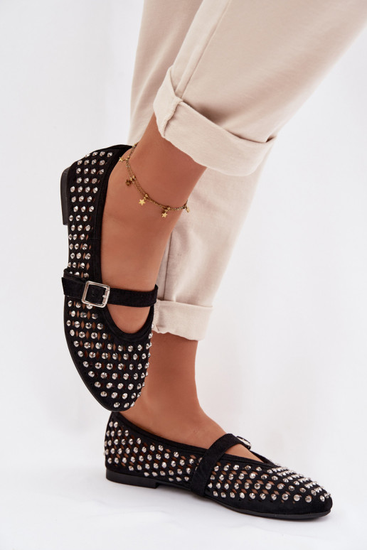 Ballerine Femminile con elementi traforati con gli occhi scintillanti I Strisceem colore nero INilvessa