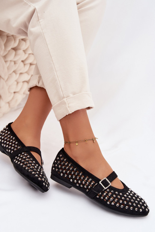 Ballerine Femminile con elementi traforati con gli occhi scintillanti I Strisceem colore nero INilvessa
