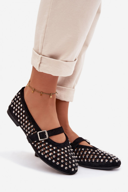 Ballerine Femminile con elementi traforati con gli occhi scintillanti I Strisceem colore nero INilvessa