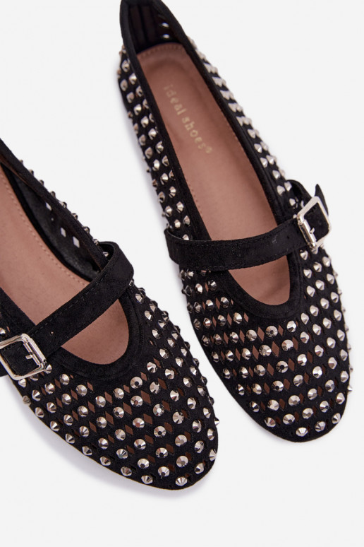 Ballerine Femminile con elementi traforati con gli occhi scintillanti I Strisceem colore nero INilvessa