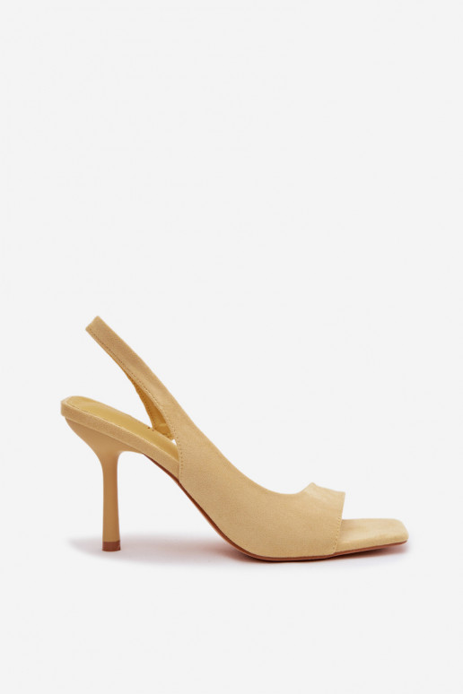 Sandali da donna con tacchi sottiliin ecopelle scamosciatau colore giallo Calvoria