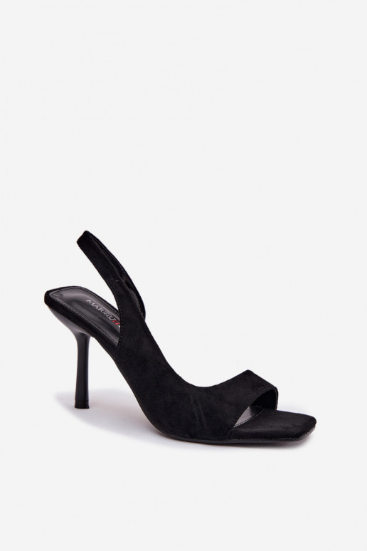 Sandali da donna con tacchi sottiliin ecopelle scamosciatau colore nero Calvoria