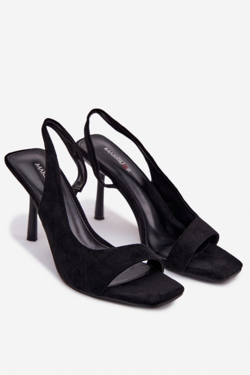 Sandali da donna con tacchi sottiliin ecopelle scamosciatau colore nero Calvoria