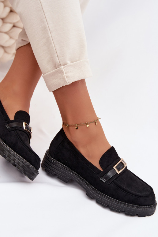 mocassini da donna con fibbie dorate colore nero Mirelva