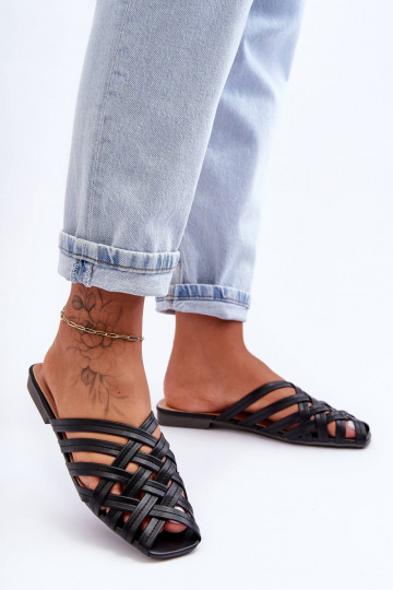 Pelle Femminile Pantofole con strisce colore nero Doralia