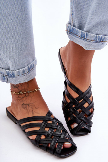 Pelle Femminile Pantofole con strisce colore nero Doralia 2