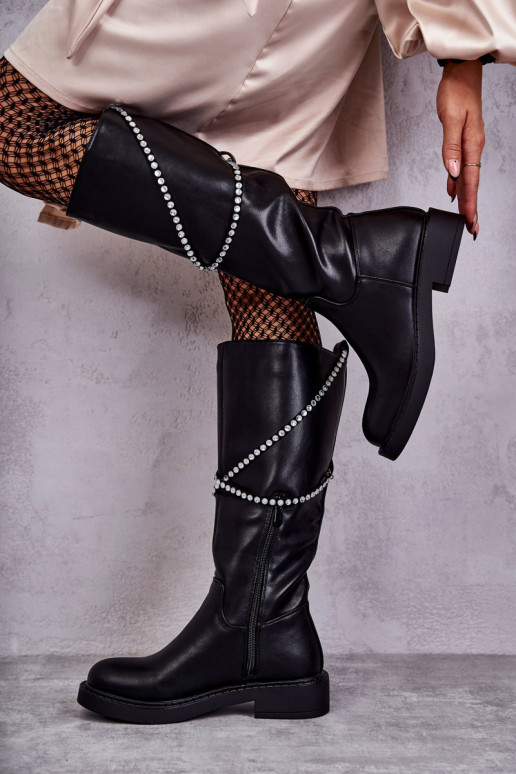 Femminile stivali con bellissimi dettagli colore nero Finlay