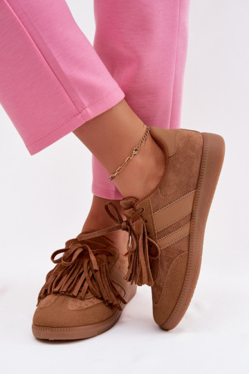 Scarpe modello sneakers Femminile con frange colore marrone Dorivelle