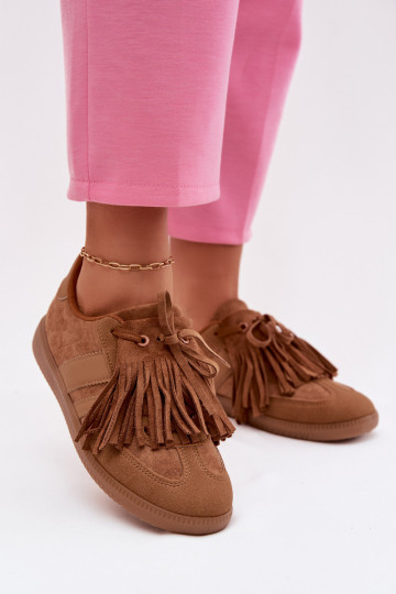 Scarpe modello sneakers Femminile con frange colore marrone Dorivelle 2