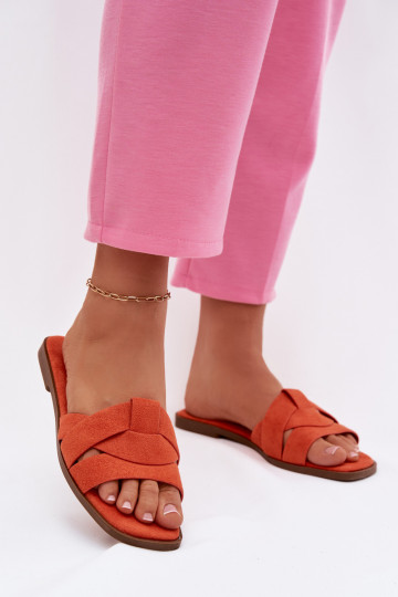 Pantofole basse da donna con fasce in suede sintetico, colore arancione Florane 2