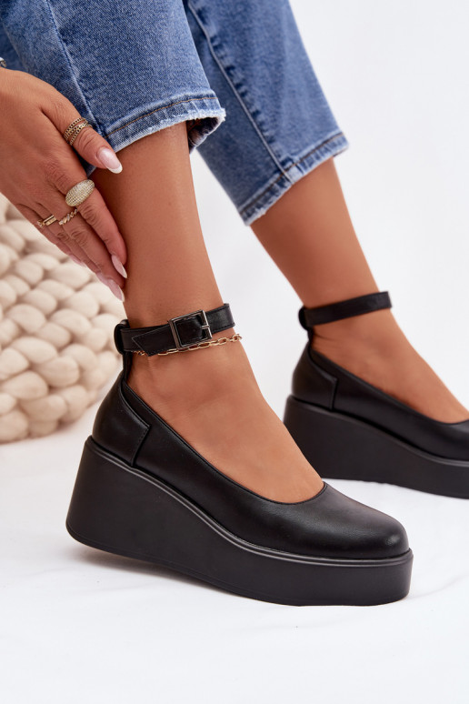 Scarpe donna nere con plateau e cinturini Belvissa