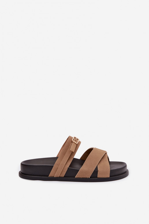 Pantofole da donna con strisce I Złotą con fibbie beige Selorina