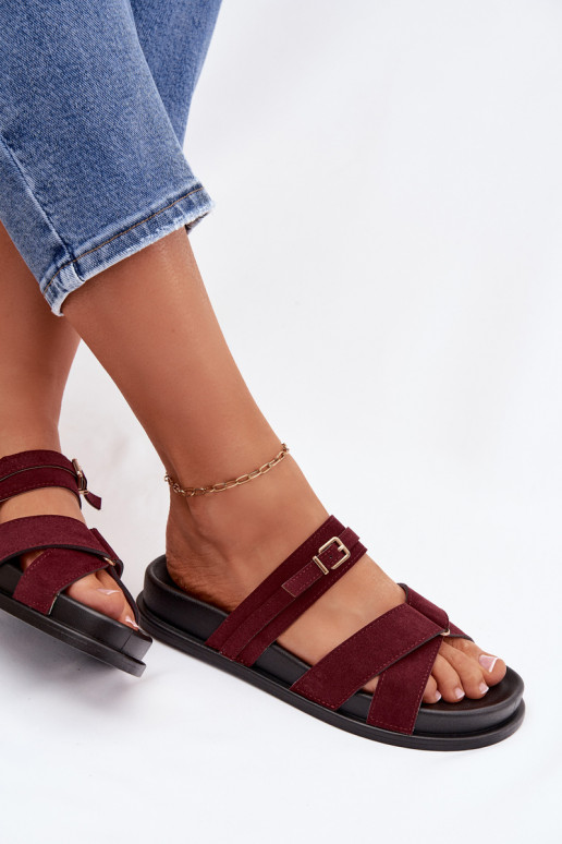 Pantofole da donna con strisce I Złotą con fibbie Borgogna Selorina