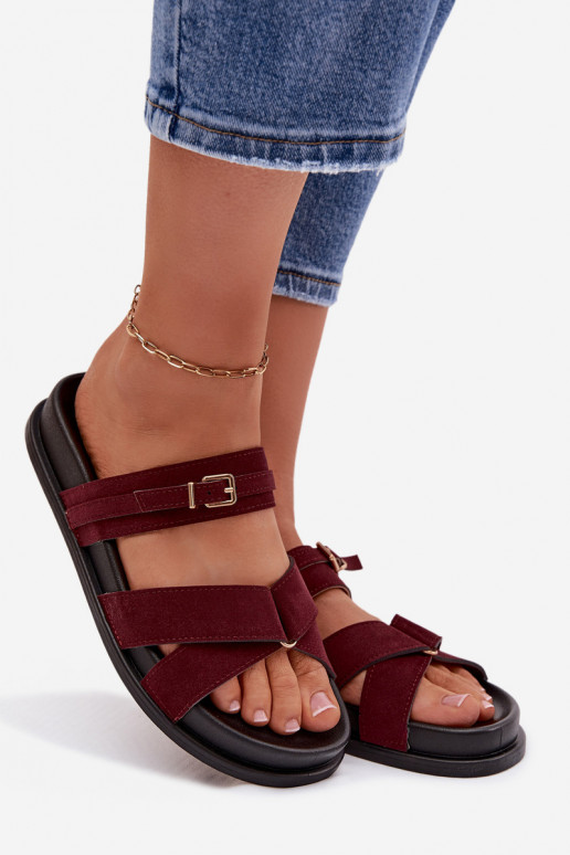 Pantofole da donna con strisce I Złotą con fibbie Borgogna Selorina