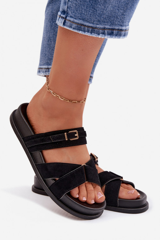 Pantofole da donna con strisce I Złotą con fibbie colore nero Selorina