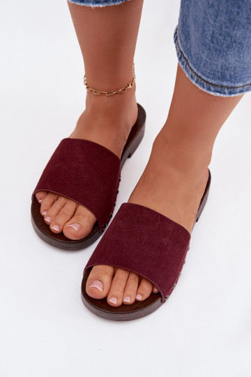 Pantofole da donna con borchie e tacco largo, colore bordeaux Amelvessa
