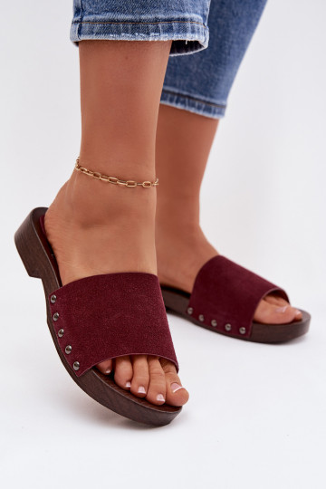 Pantofole da donna con borchie e tacco largo, colore bordeaux Amelvessa 2