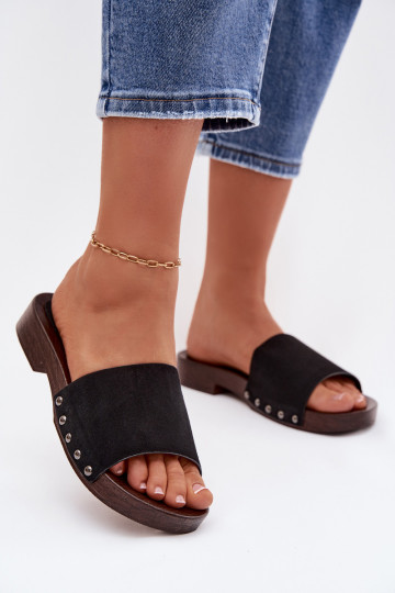 Pantofole da donna con rivetti con tacchi larghi colore nero Amelvessa 2