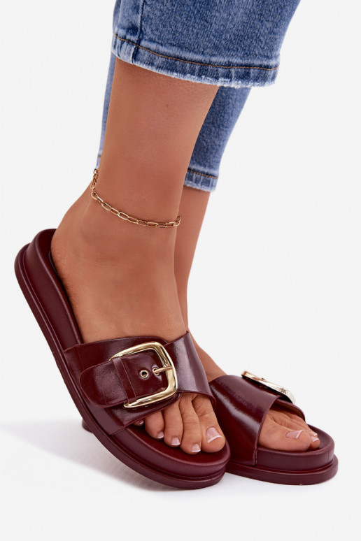 Pantofole da donna con fibbie dorate Borgogna Rosivana