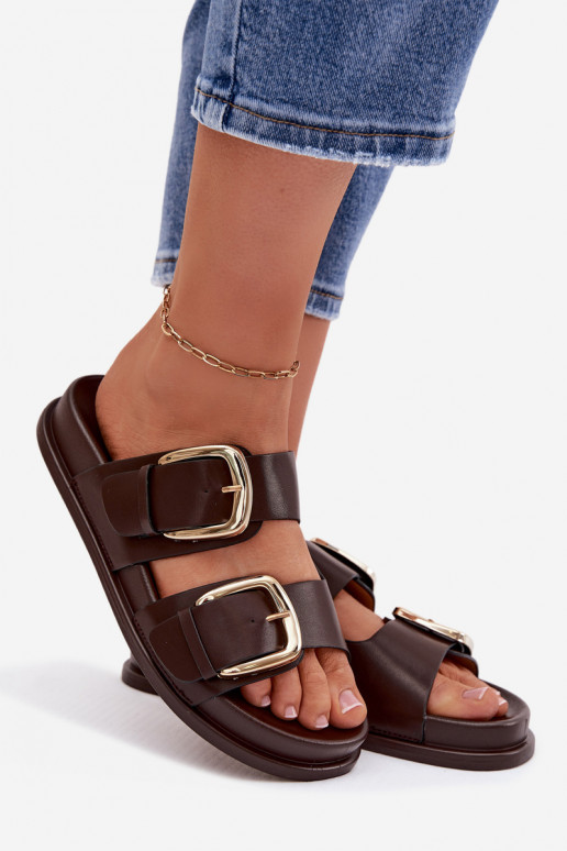 Pantofole da donna con fibbie dorate CzekoladoAe Rosivana