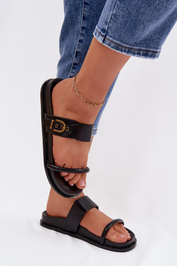 Pantofole da donna con fibbie dorate, colore nero Sarilisse