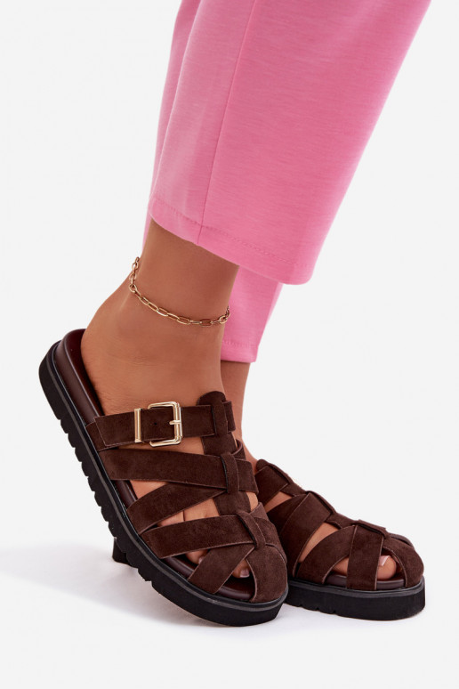 Pantofole da donna con strisce I Złotą con fibbie CzekoladoAe Roselisse