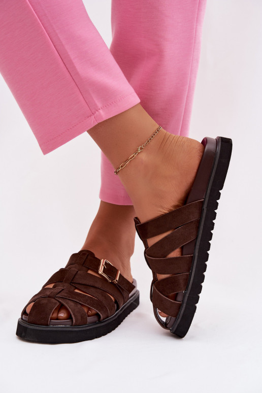 Pantofole da donna con strisce I Złotą con fibbie CzekoladoAe Roselisse