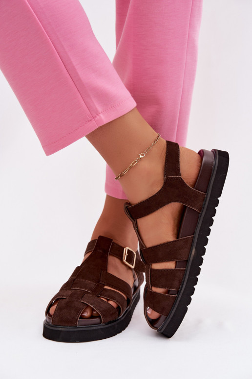 Sandali da donna Rzymianki con fibbie dorate con una piattaforma CzekoladoAe Terelina