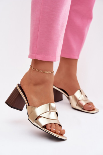 Pantofole da donna con i tacchi con strisce Eko Pelle colore dorato Corivelle 2