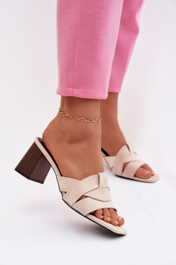 Pantofole da donna con i tacchi con strisce in ecopelle scamosciataoAe beige Corivelle