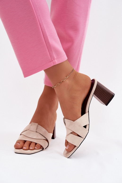 Pantofole da donna con i tacchi con strisce in ecopelle scamosciataoAe beige Corivelle