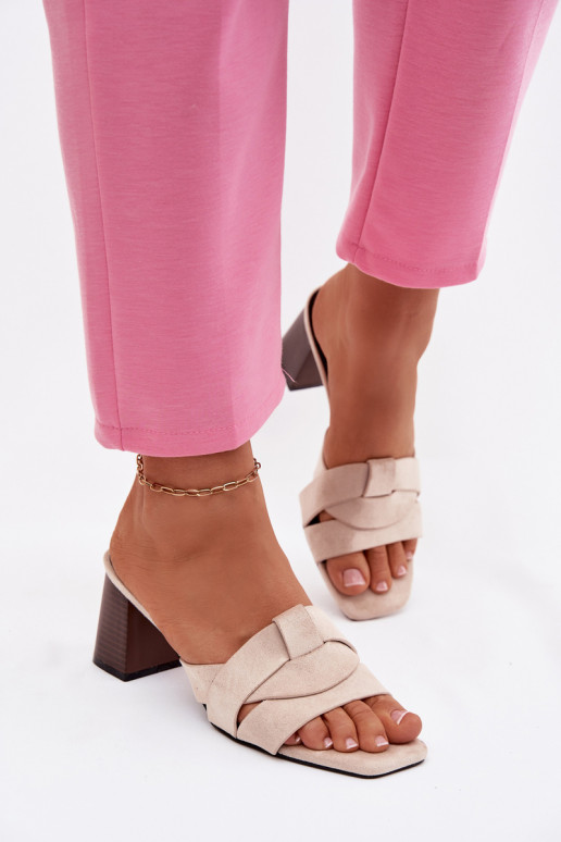 Pantofole da donna con i tacchi con strisce in ecopelle scamosciataoAe beige Corivelle