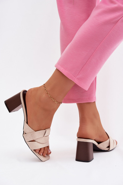 Pantofole da donna con i tacchi con strisce in ecopelle scamosciataoAe beige Corivelle