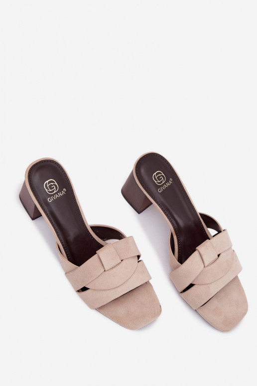 Pantofole da donna con i tacchi con strisce in ecopelle scamosciataoAe beige Corivelle