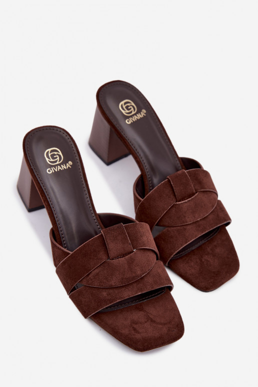 Pantofole da donna con i tacchi con strisce in ecopelle scamosciataoAe CzekoladoAe Corivelle