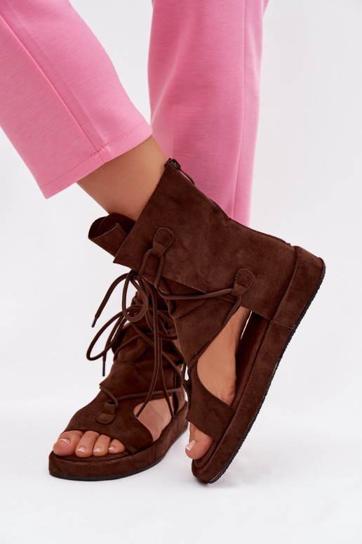 Sandali da donna in ecopelle scamosciataoAe con uno stivale I INiązaniem CzekoladoAe Ferlisse