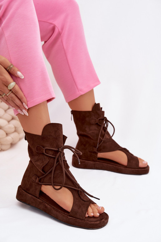 Sandali da donna in ecopelle scamosciataoAe con uno stivale I INiązaniem CzekoladoAe Ferlisse