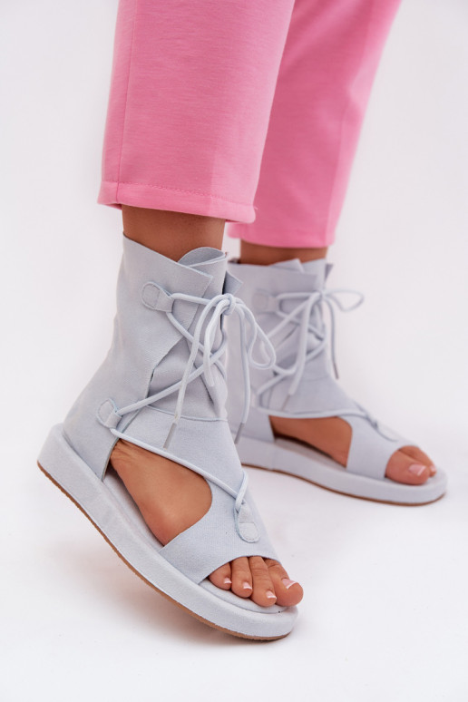 Sandali da donna in ecopelle scamosciataoAe con uno stivale I INiązaniem azzurro Ferlisse